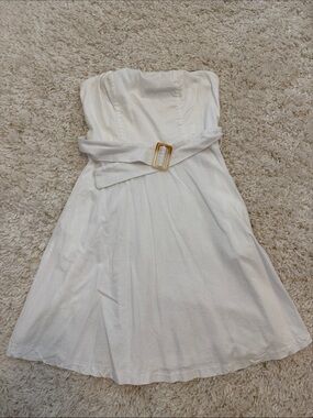 Strapless Cream Belted Summer Dress